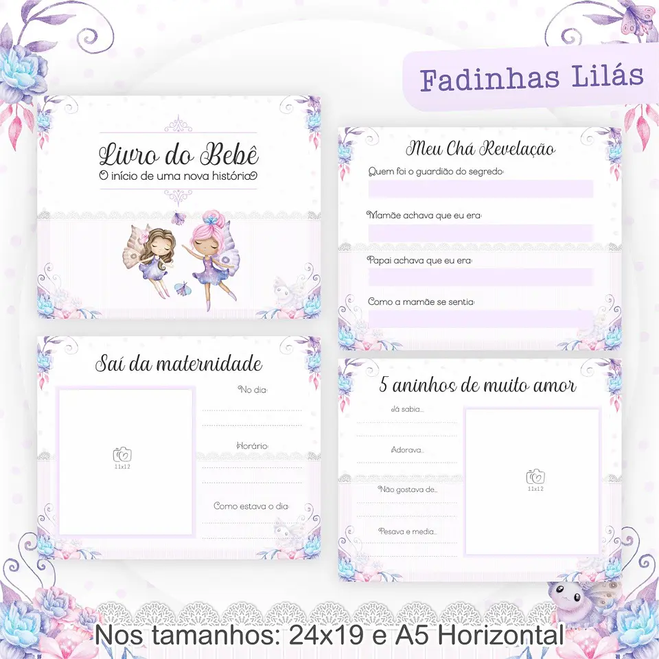 Arquivo Digital Caderneta e Livro Bebê Fadinhas Lilás 8