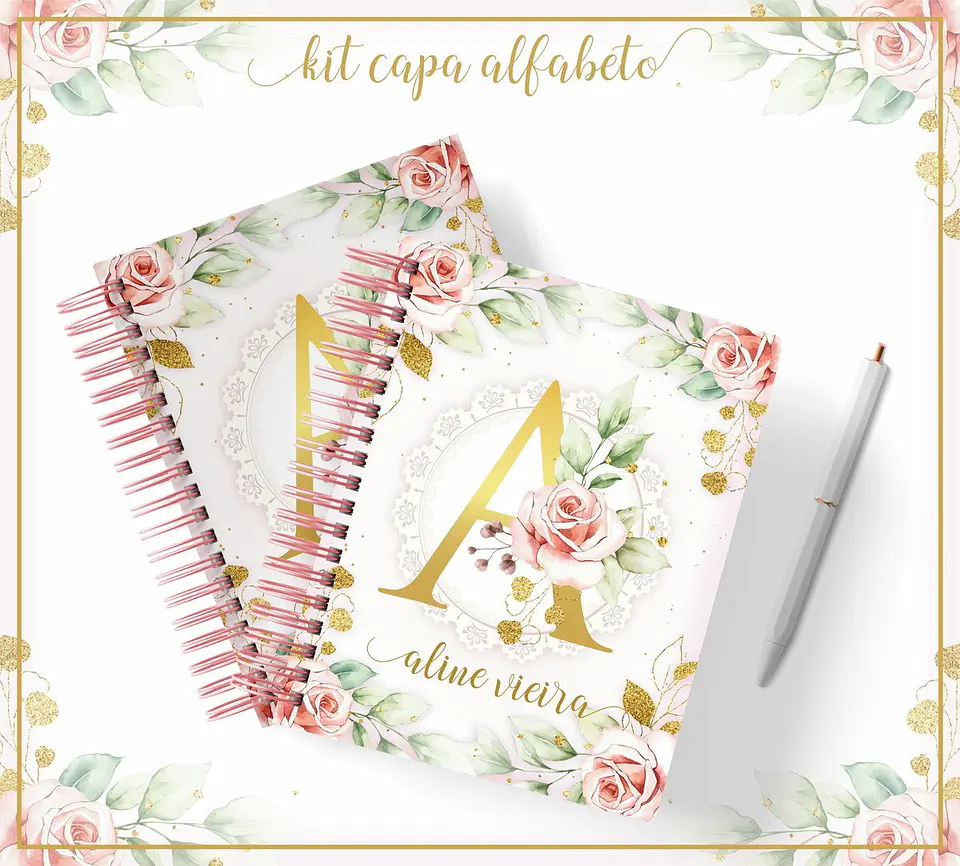 Arquivo Digital Caderno Capas Alfabeto Floral 2