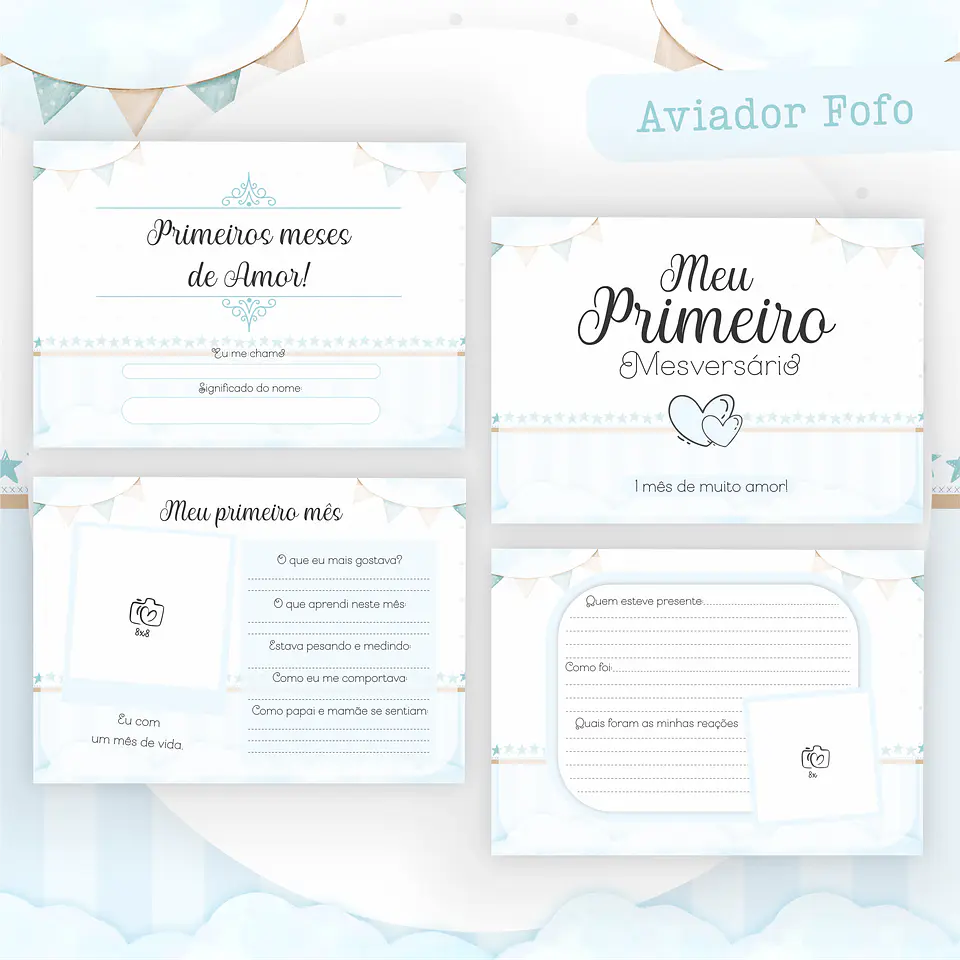 Arquivo Digital Caderneta e Livro Bebê Ursinho Aviador Fofo 5