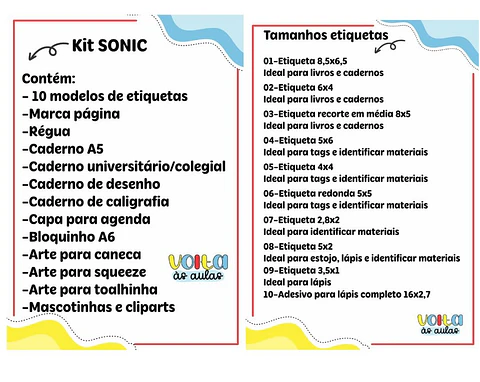 Arquivo Digital Combo Volta as Aulas Sonic