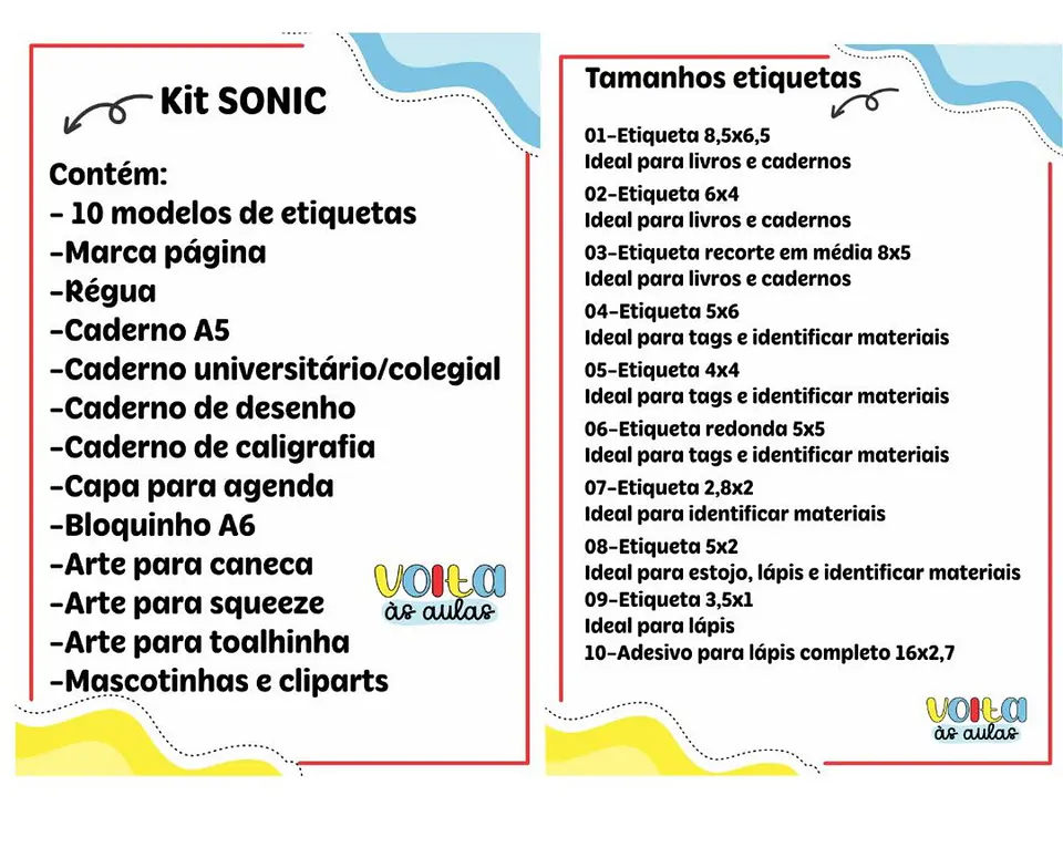 Arquivo Digital Combo Volta as Aulas Sonic 1