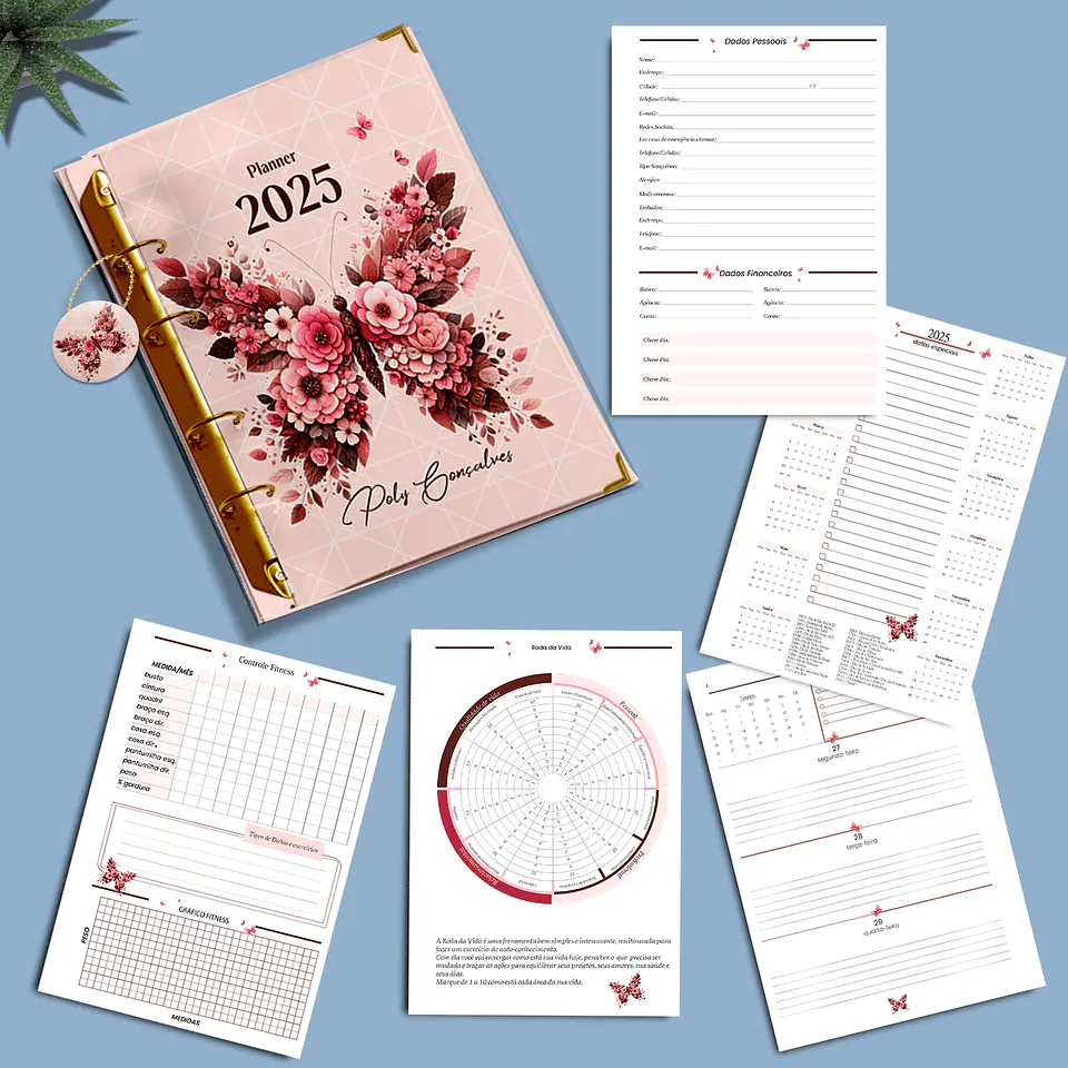 Arquivo Digital Planner 2025 Fichário – Borboleta Floral 1