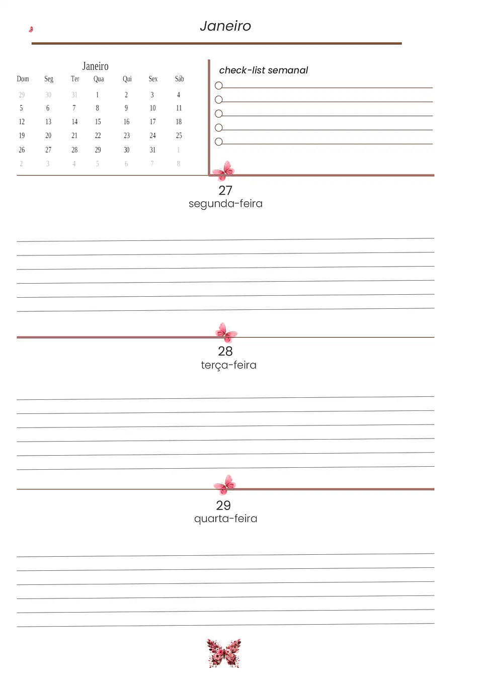 Arquivo Digital Planner 2025 Fichário – Borboleta Floral 4