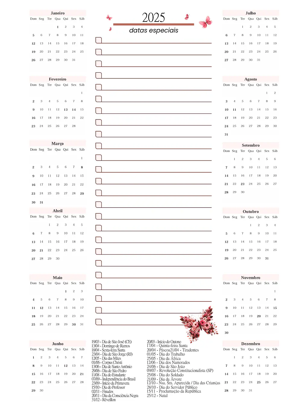 Arquivo Digital Planner 2025 Fichário – Borboleta Floral 5