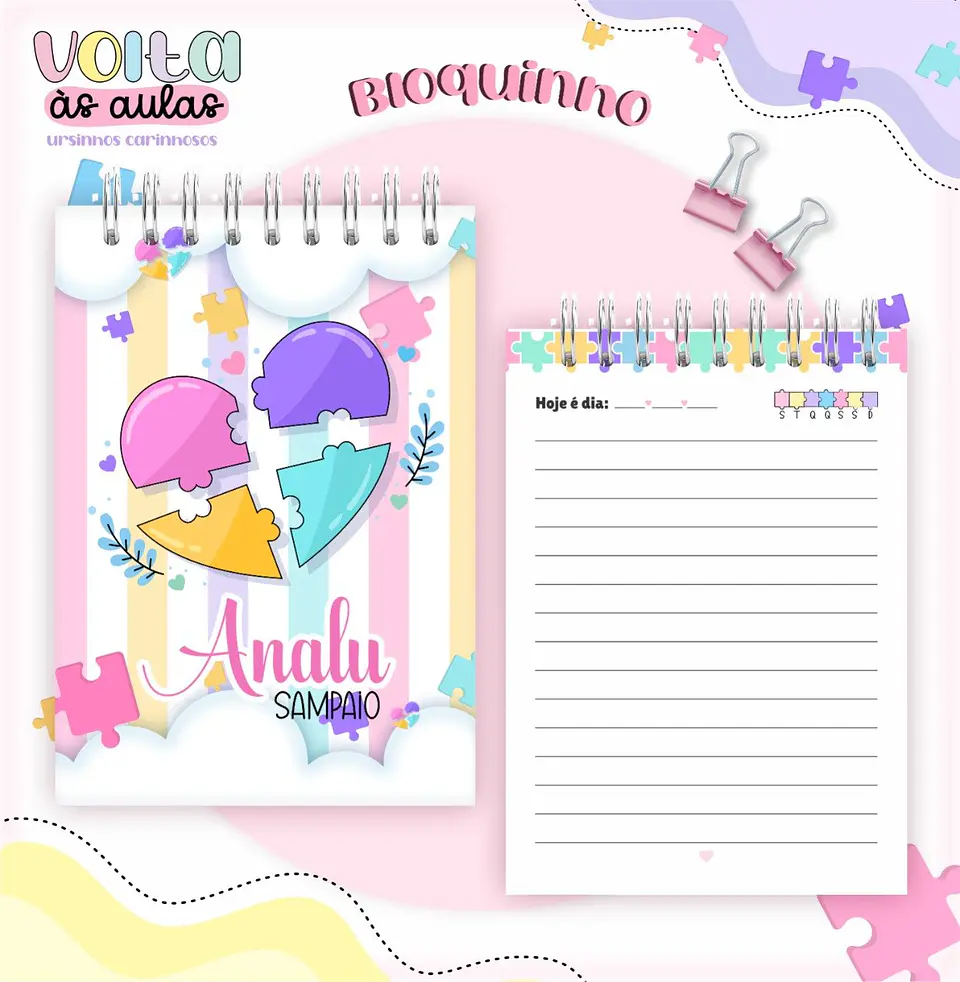 Arquivo de Corte Etiqueta e Capa Agenda Autismo Menina 6