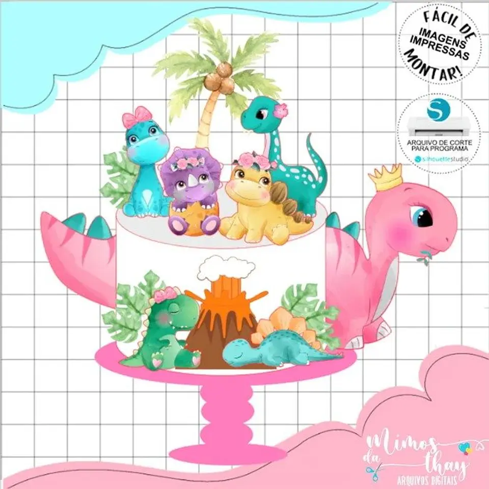Topo de Bolo Dinossauro Cute 1