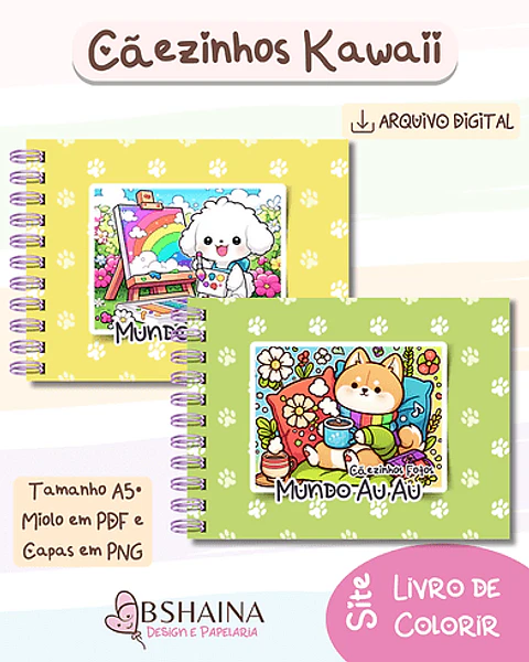 Arquivo digital Livro de Colorir Dogs Kawaii
