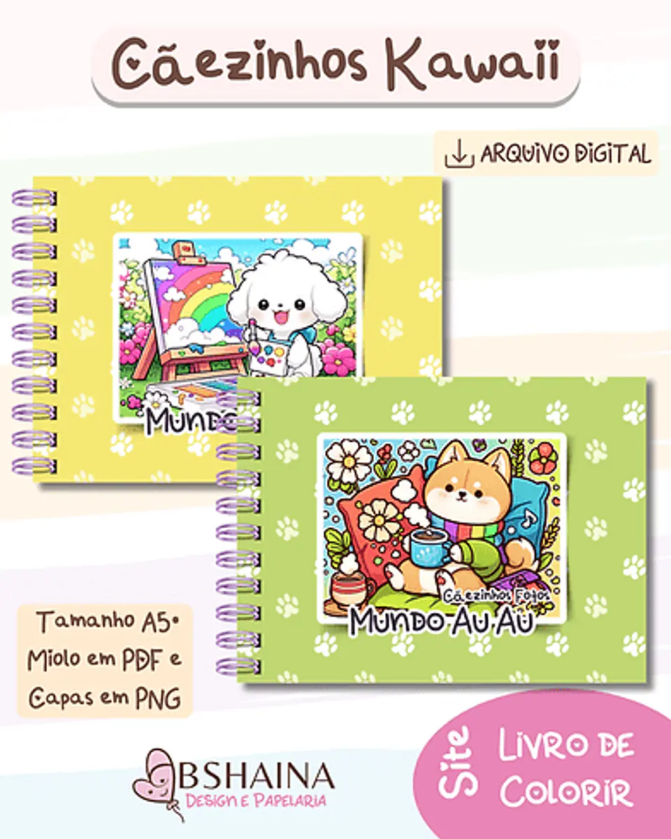 Arquivo digital Livro de Colorir Dogs Kawaii 1
