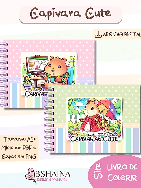 Arquivo digital Livro de Colorir Capivara Cute