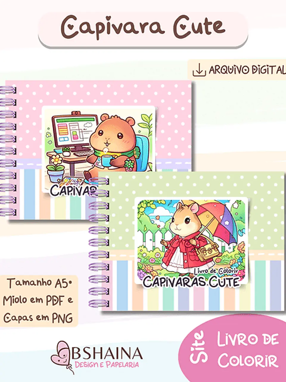 Arquivo digital Livro de Colorir Capivara Cute 1