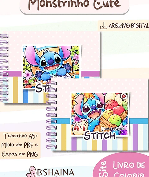 Arquivo digital Livro de Colorir Monstrinhos Cute Stitch 2