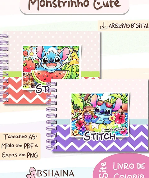 Arquivo digital Livro de Colorir Monstrinhos Cute Stitch