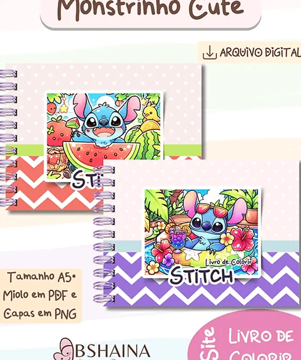 Arquivo digital Livro de Colorir Monstrinhos Cute Stitch 1