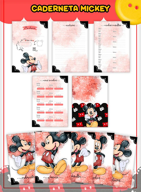 Arquivo Digital Kit Caderneta Mickey