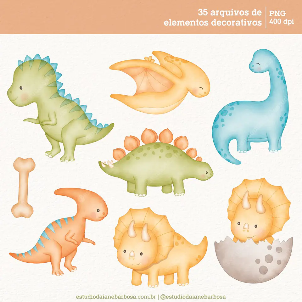 Kit Digital Dinossauros Aquarela 5