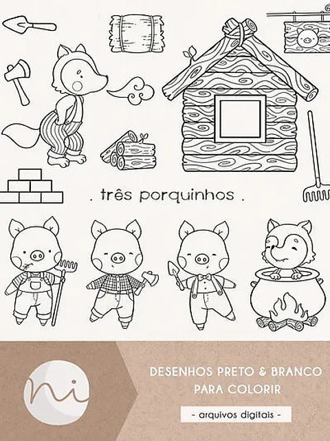 Kit Digital Três Porquinhos - Preto e Branco