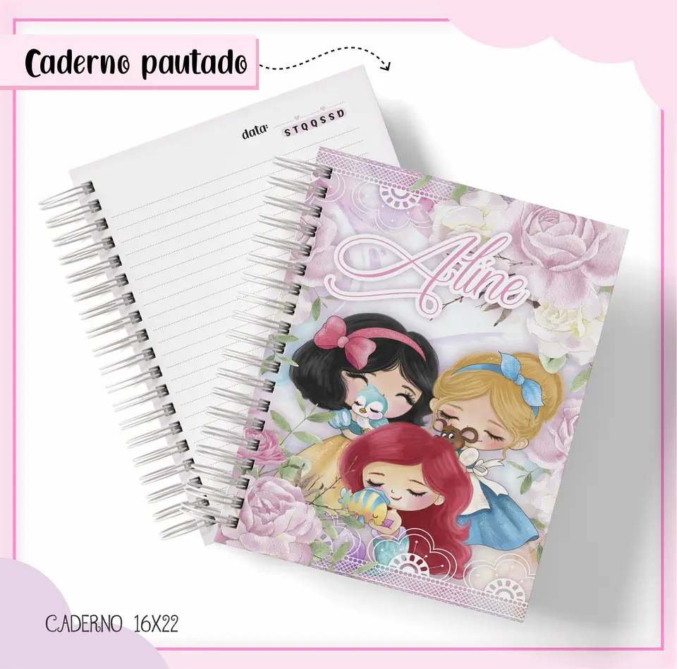 Arquivo de Corte Etiqueta Escolar e Encadernação Volta às Aulas Princesas Cute 3