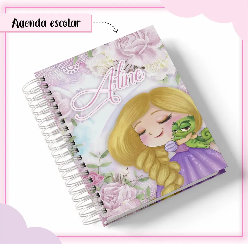 Arquivo de Corte Etiqueta Escolar e Encadernação Volta às Aulas Princesas Cute 4