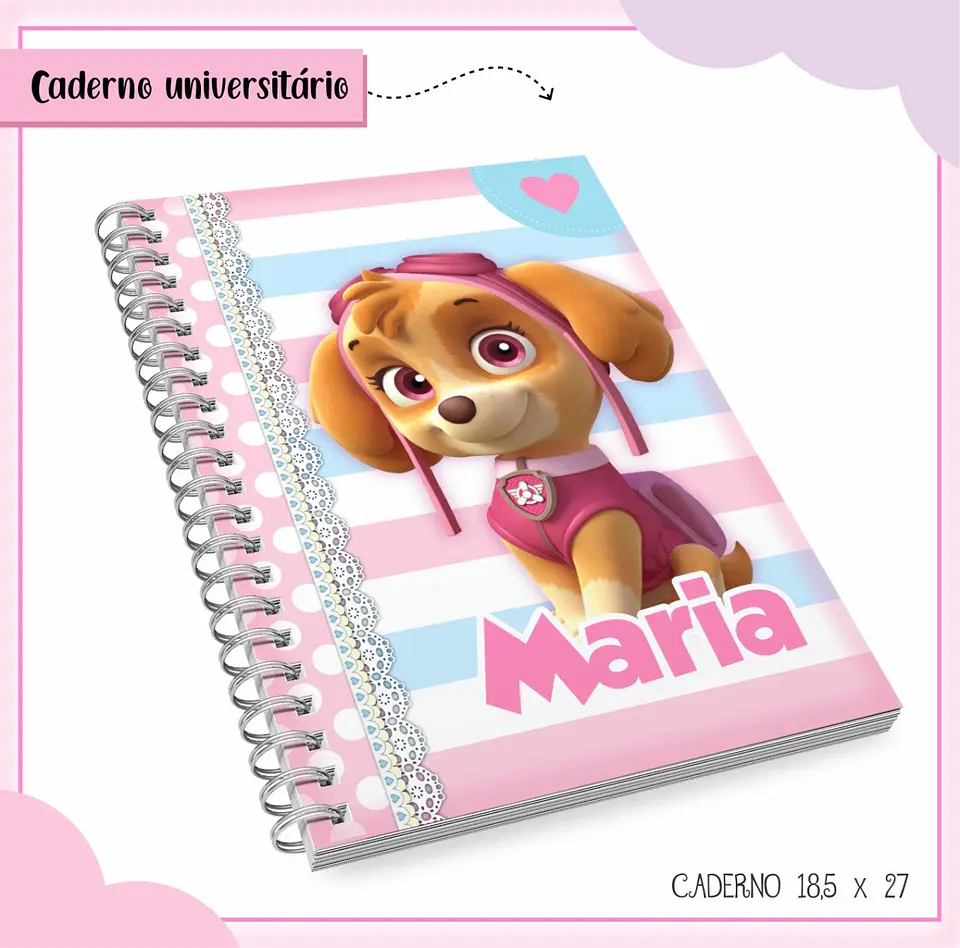 Arquivo de Corte Etiqueta Escolar e Encadernação Volta às Aulas Patrulha Canina Menina 4