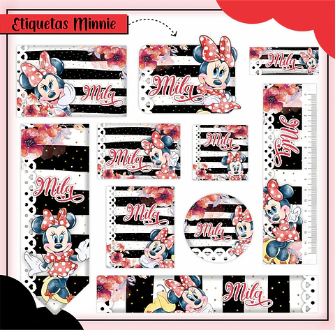 Arquivo de Corte Etiqueta Escolar e Encadernação Volta às Aulas Minnie Vermelha
