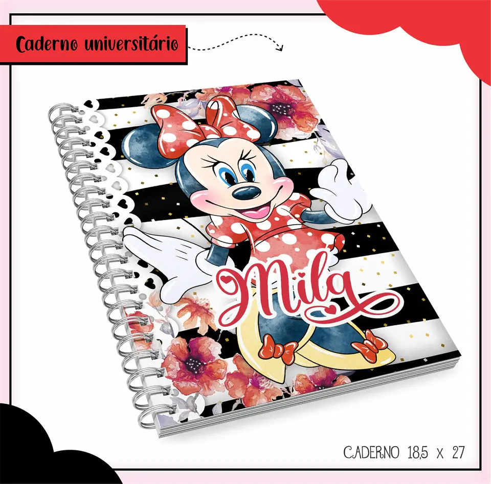 Arquivo de Corte Etiqueta Escolar e Encadernação Volta às Aulas Minnie Vermelha 2