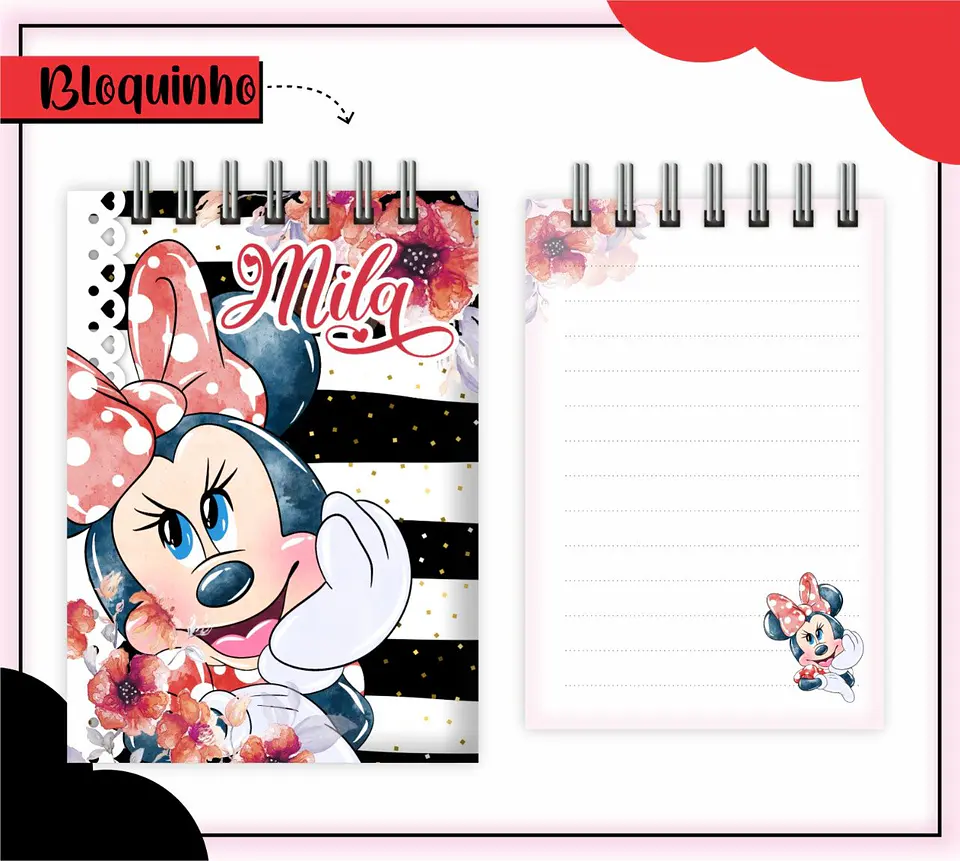 Arquivo de Corte Etiqueta Escolar e Encadernação Volta às Aulas Minnie Vermelha 6