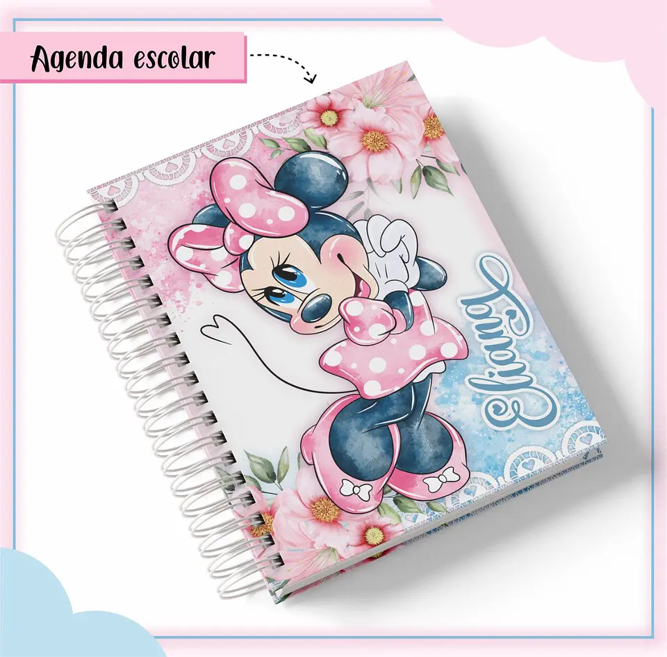 Arquivo de Corte Etiqueta Escolar e Encadernação Volta às Aulas Minnie Rosa 2