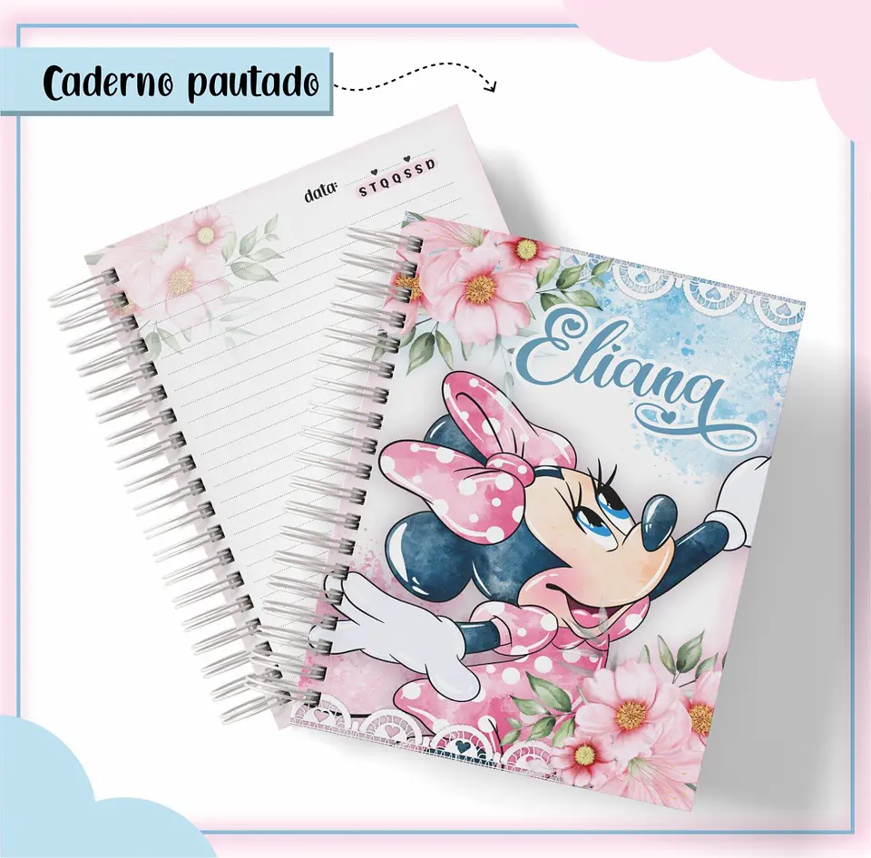 Arquivo de Corte Etiqueta Escolar e Encadernação Volta às Aulas Minnie Rosa 3
