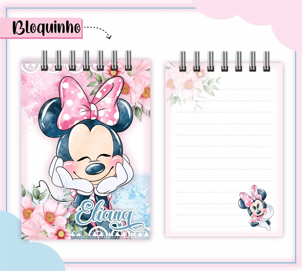 Arquivo de Corte Etiqueta Escolar e Encadernação Volta às Aulas Minnie Rosa 7