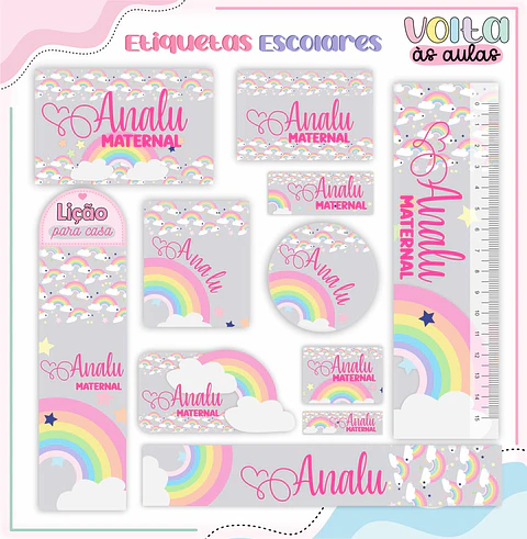 Arquivo de Corte Etiqueta Escolar e Encadernação Volta ás Aulas Arco Iris