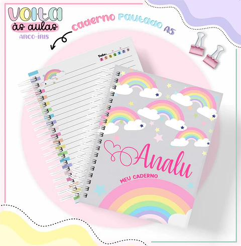Arquivo de Corte Etiqueta Escolar e Encadernação Volta ás Aulas Arco Iris