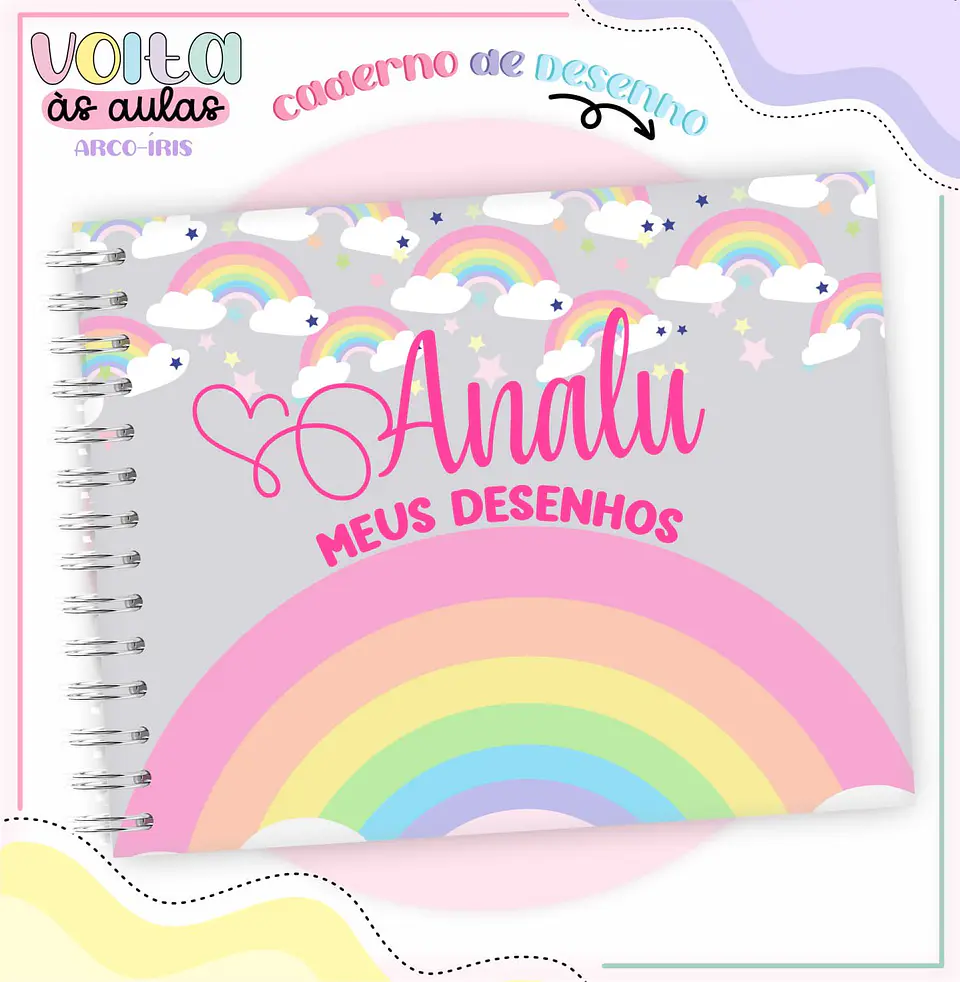 Arquivo de Corte Etiqueta Escolar e Encadernação Volta ás Aulas Arco Iris 4