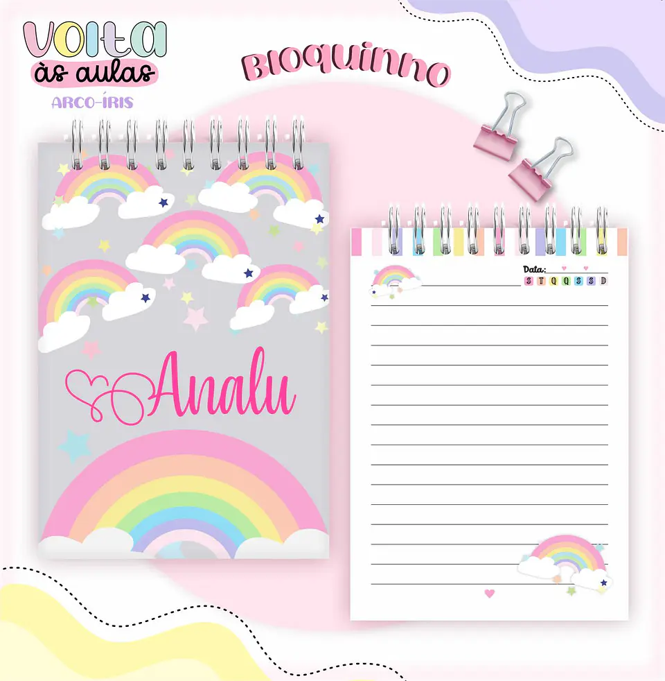 Arquivo de Corte Etiqueta Escolar e Encadernação Volta ás Aulas Arco Iris 6