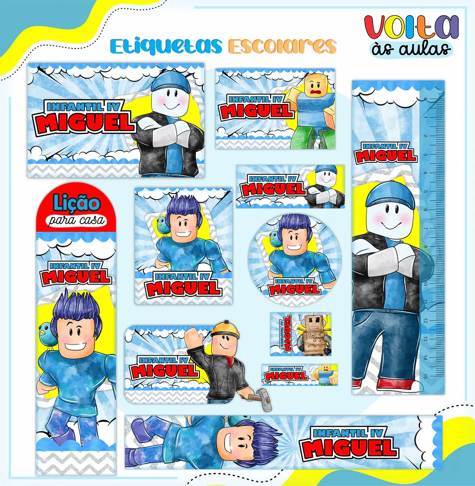 Arquivo de Corte Etiqueta Escolar e Encadernação Volta ás Aulas Roblox 2