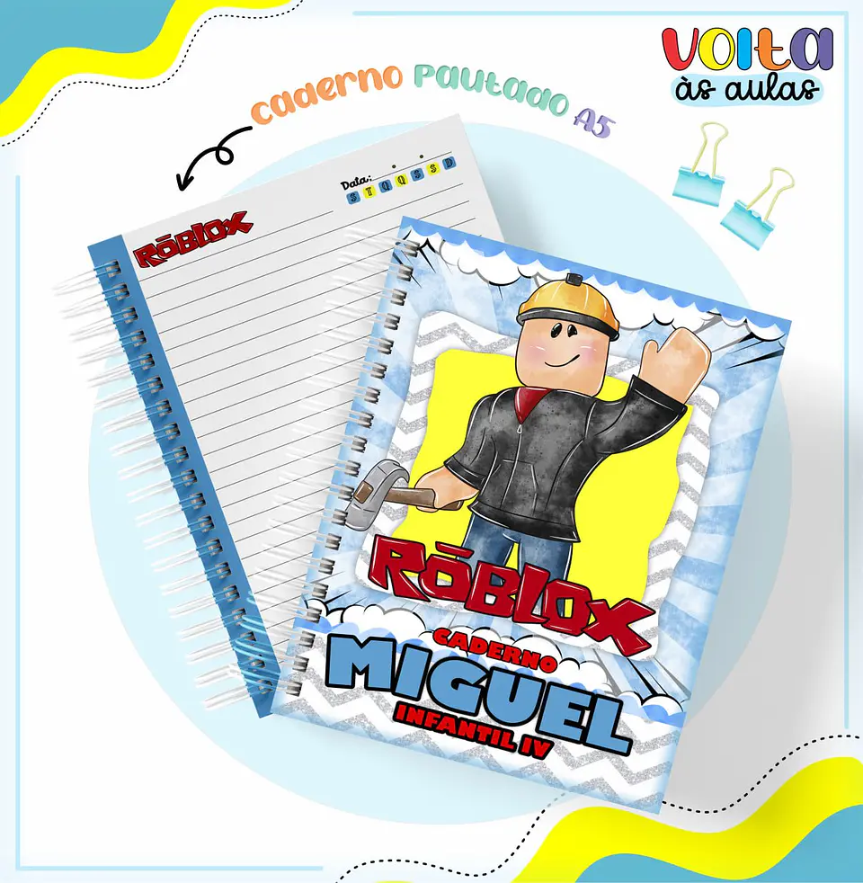 Arquivo de Corte Etiqueta Escolar e Encadernação Volta ás Aulas Roblox 3