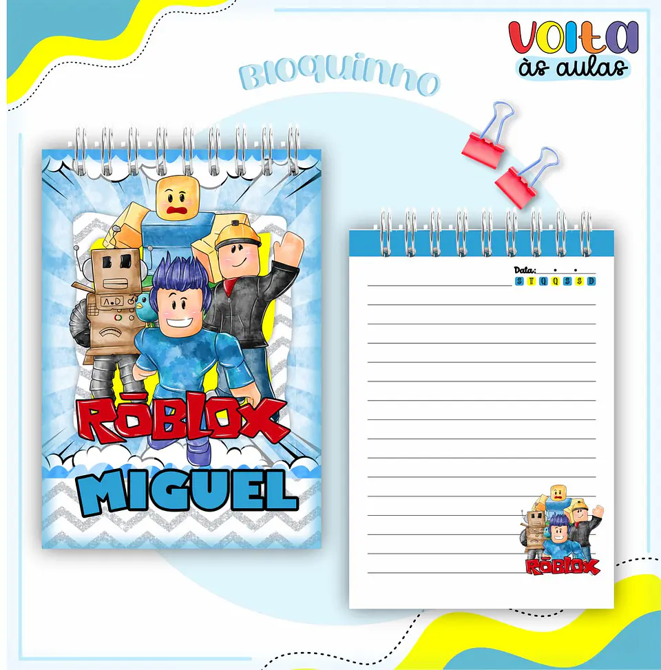 Arquivo de Corte Etiqueta Escolar e Encadernação Volta ás Aulas Roblox 6