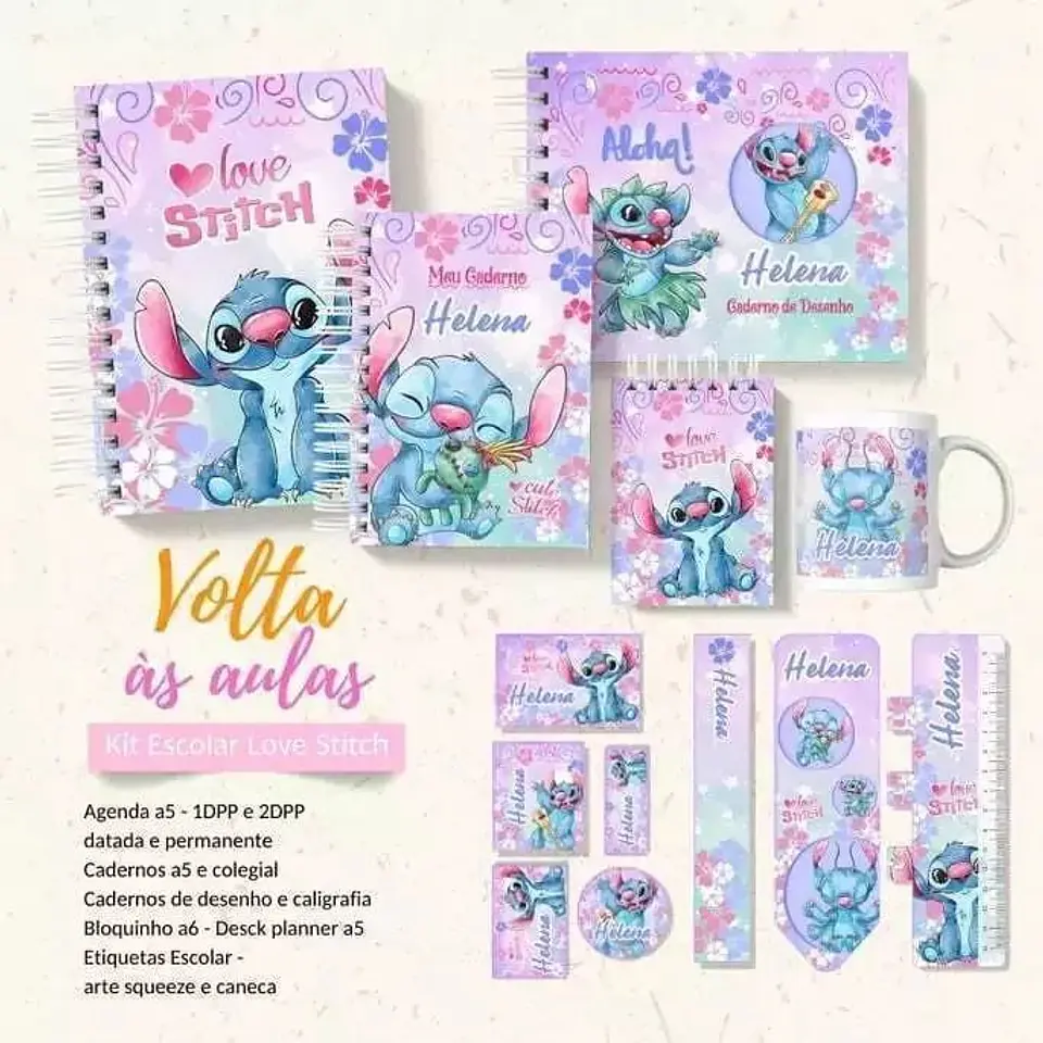 Arquivo Digital Encadernação Stitch Kit Escolar 1