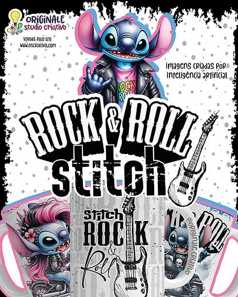 Sublimação Stitch Rock &amp; Roll
