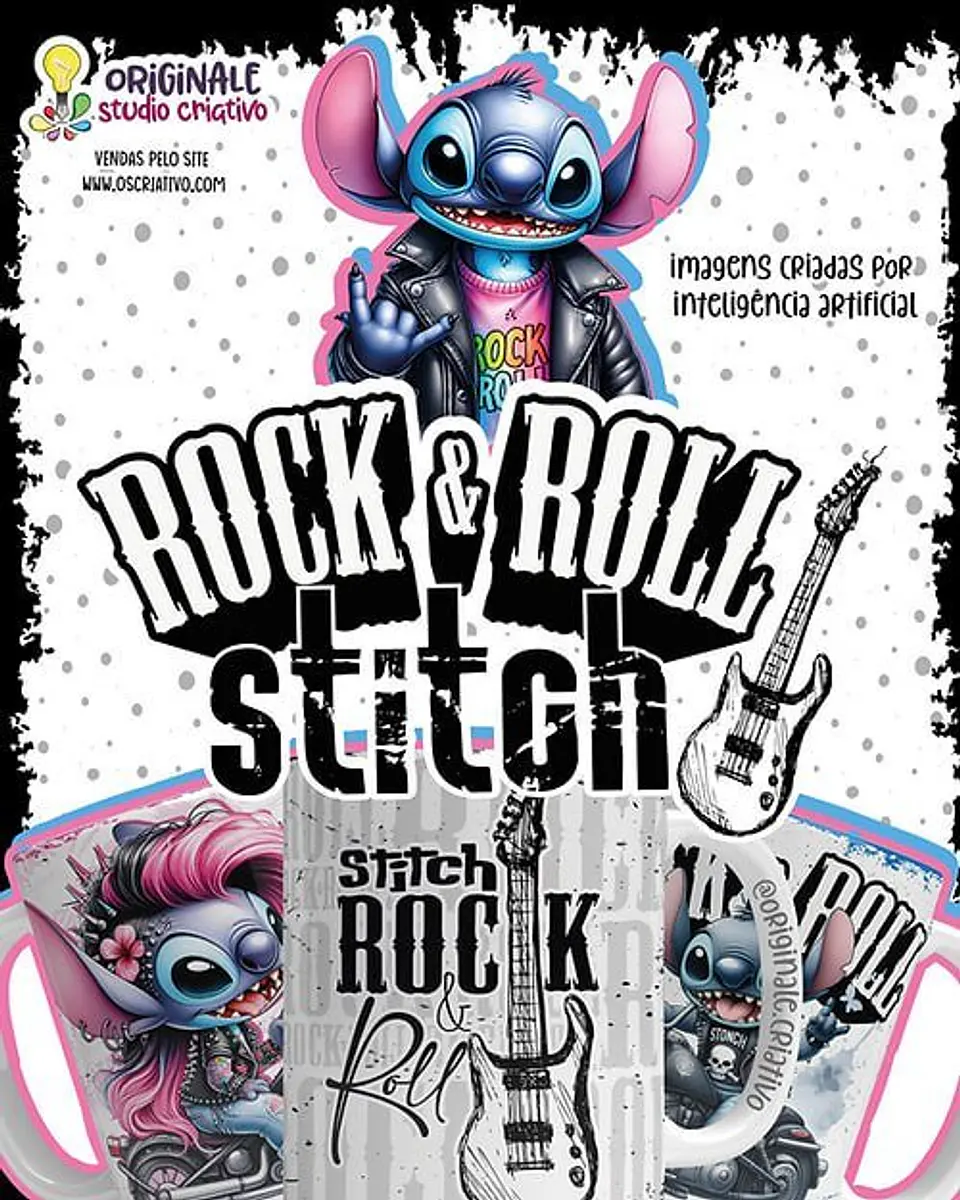 Sublimação Stitch Rock & Roll 1