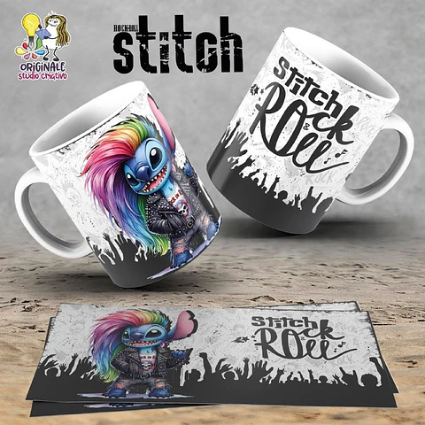 Sublimação Stitch Rock &amp; Roll