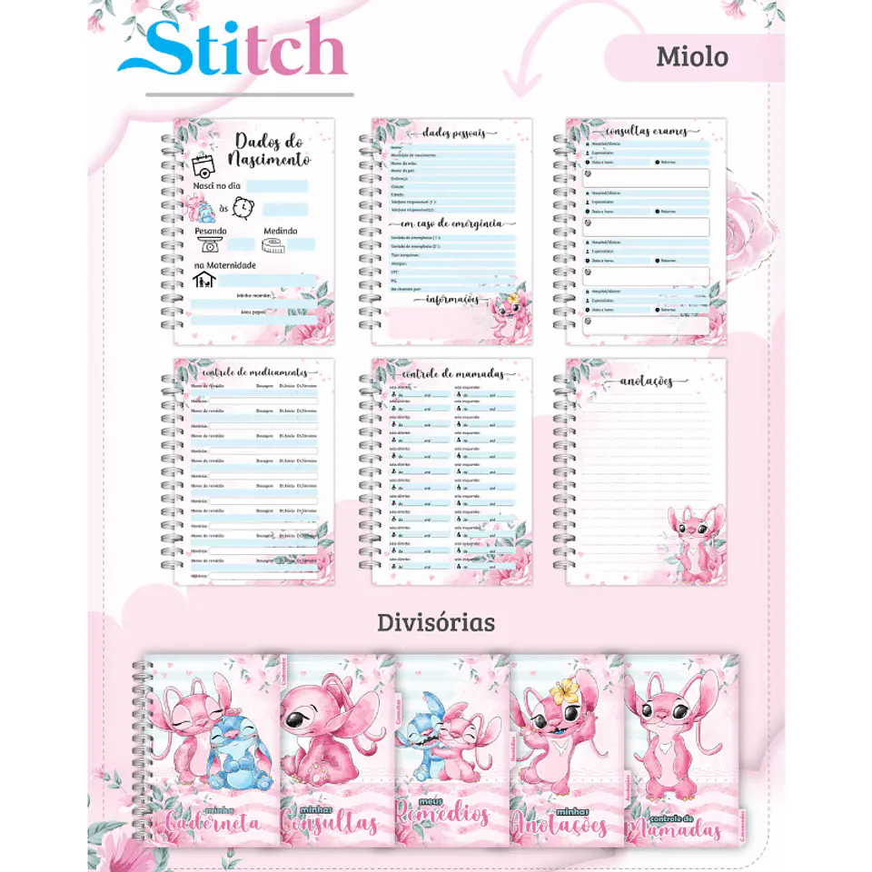 Arquivo Digital Caderneta e Cartão do Sus Stitch 2
