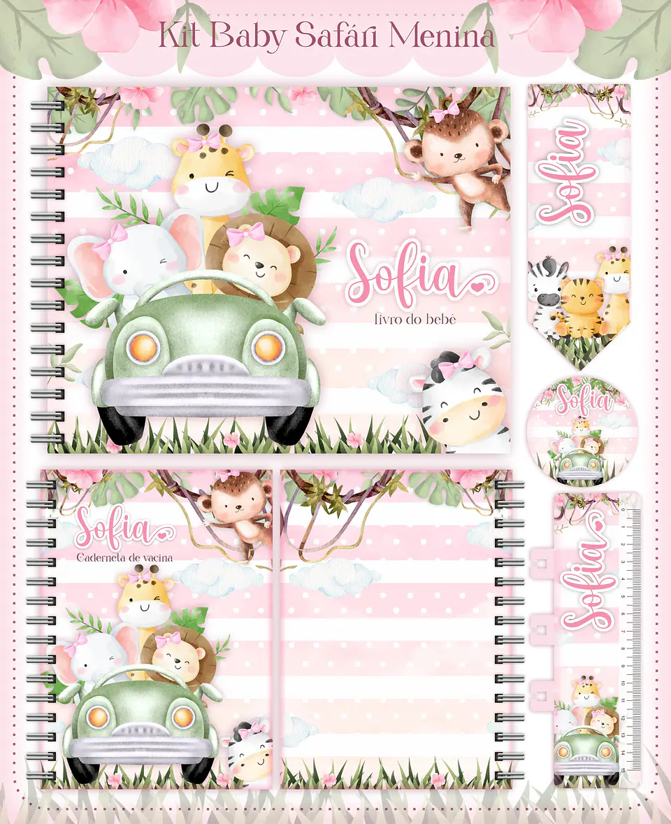 Arquivo Digital Caderneta, Livro do Bebe, Álbum e Cartão do Sus Safari Menina 1