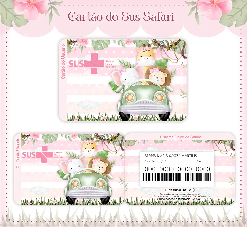 Arquivo Digital Caderneta, Livro do Bebe, Álbum e Cartão do Sus Safari Menina 5