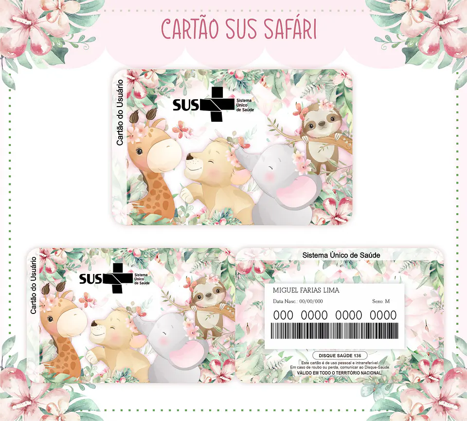 Arquivo Digital Caderneta, Livro do Bebe, Álbum e Cartão do Sus Baby Safari Menina 6
