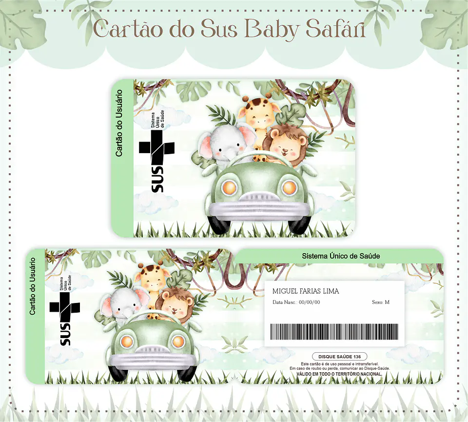 Arquivo Digital Caderneta, Livro do Bebe, Álbum e Cartão do Sus Safari Menino 6