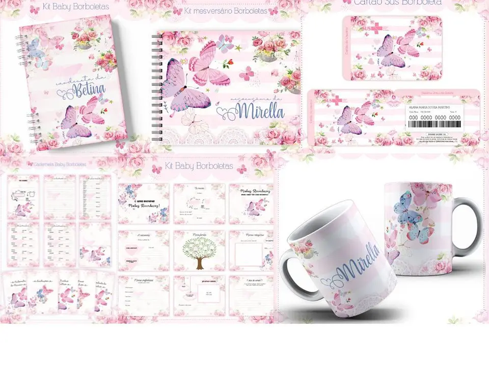 Arquivo Digital Caderneta, Livro do Bebe, Álbum e Cartão do Sus Borboletas 1