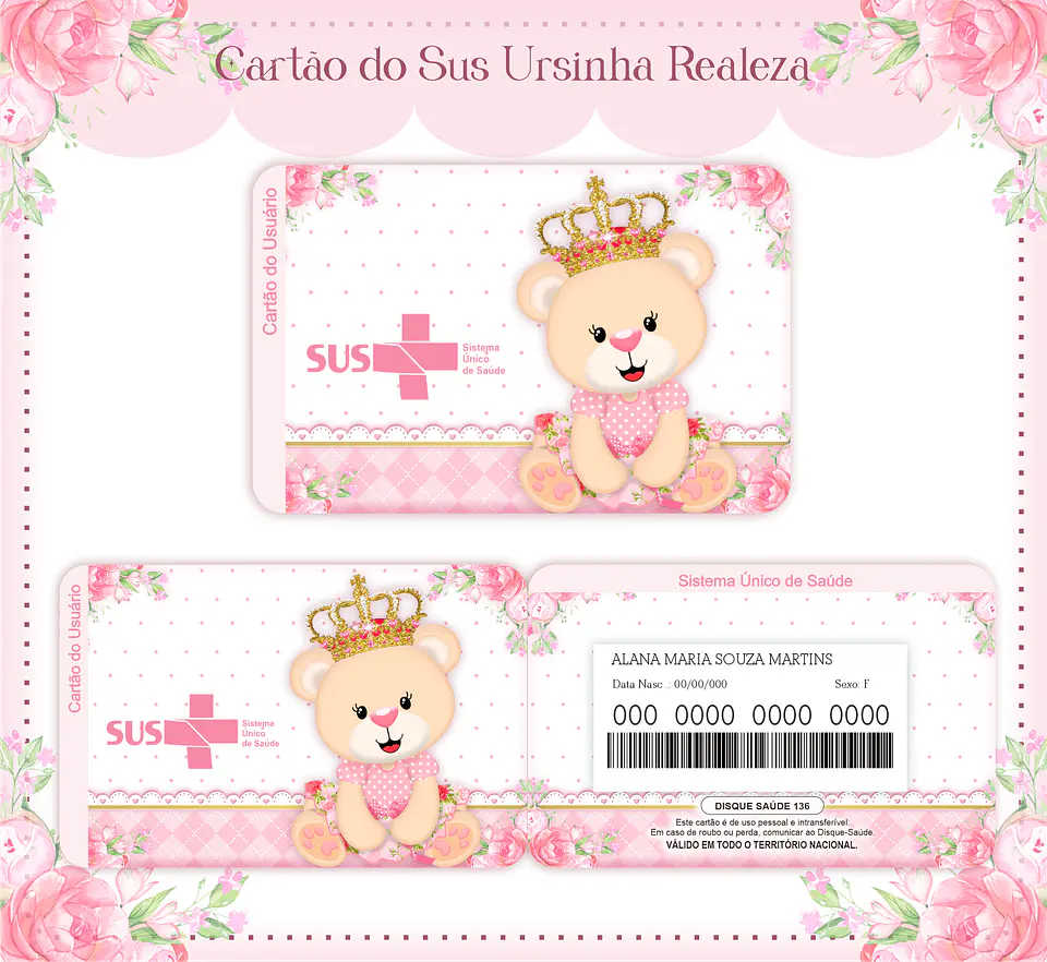 Arquivo Digital Caderneta, Livro do Bebe, Álbum e Cartão do Sus Ursinha Realeza 6