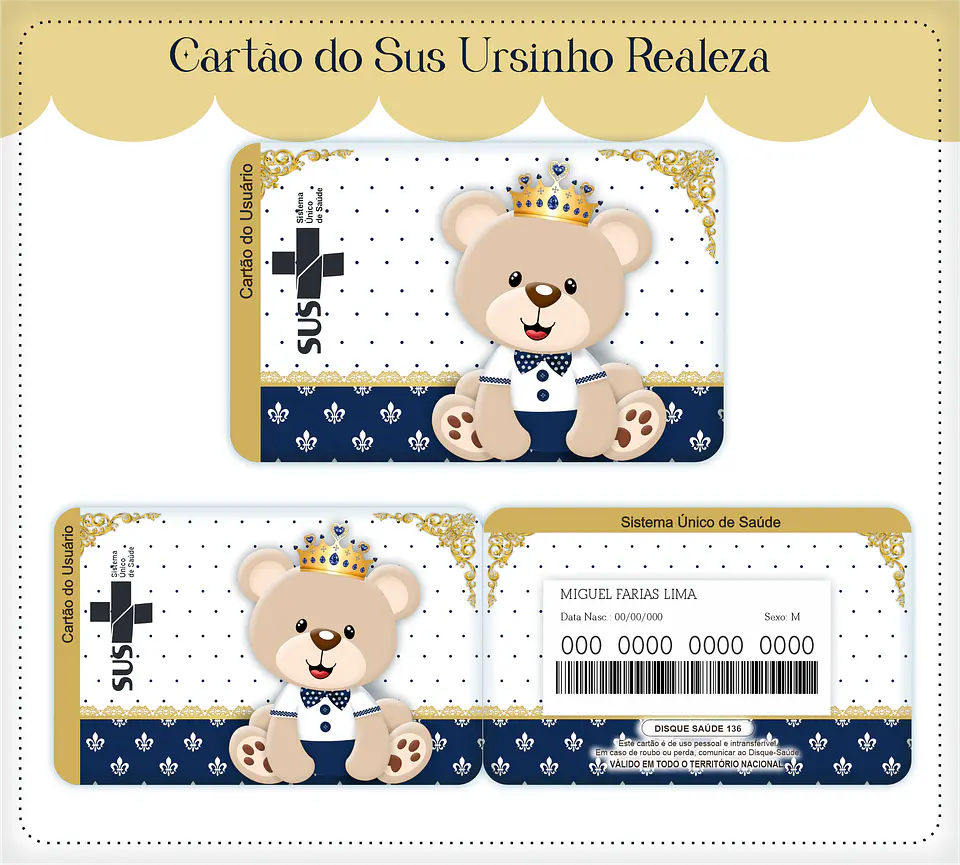 Arquivo Digital Caderneta, Livro do Bebe, Álbum e Cartão do Sus Ursinho Realeza 6