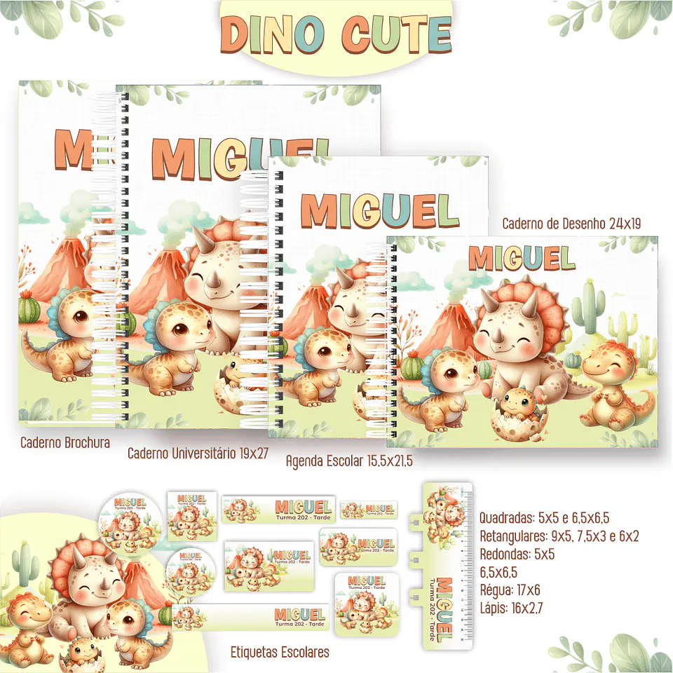 Dino Cute Aquarela - Kit Escolar 2025 2
