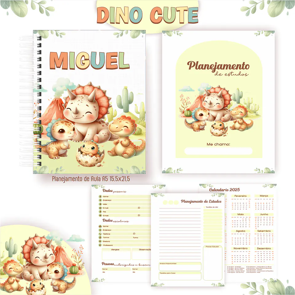 Dino Cute Aquarela - Kit Escolar 2025 5